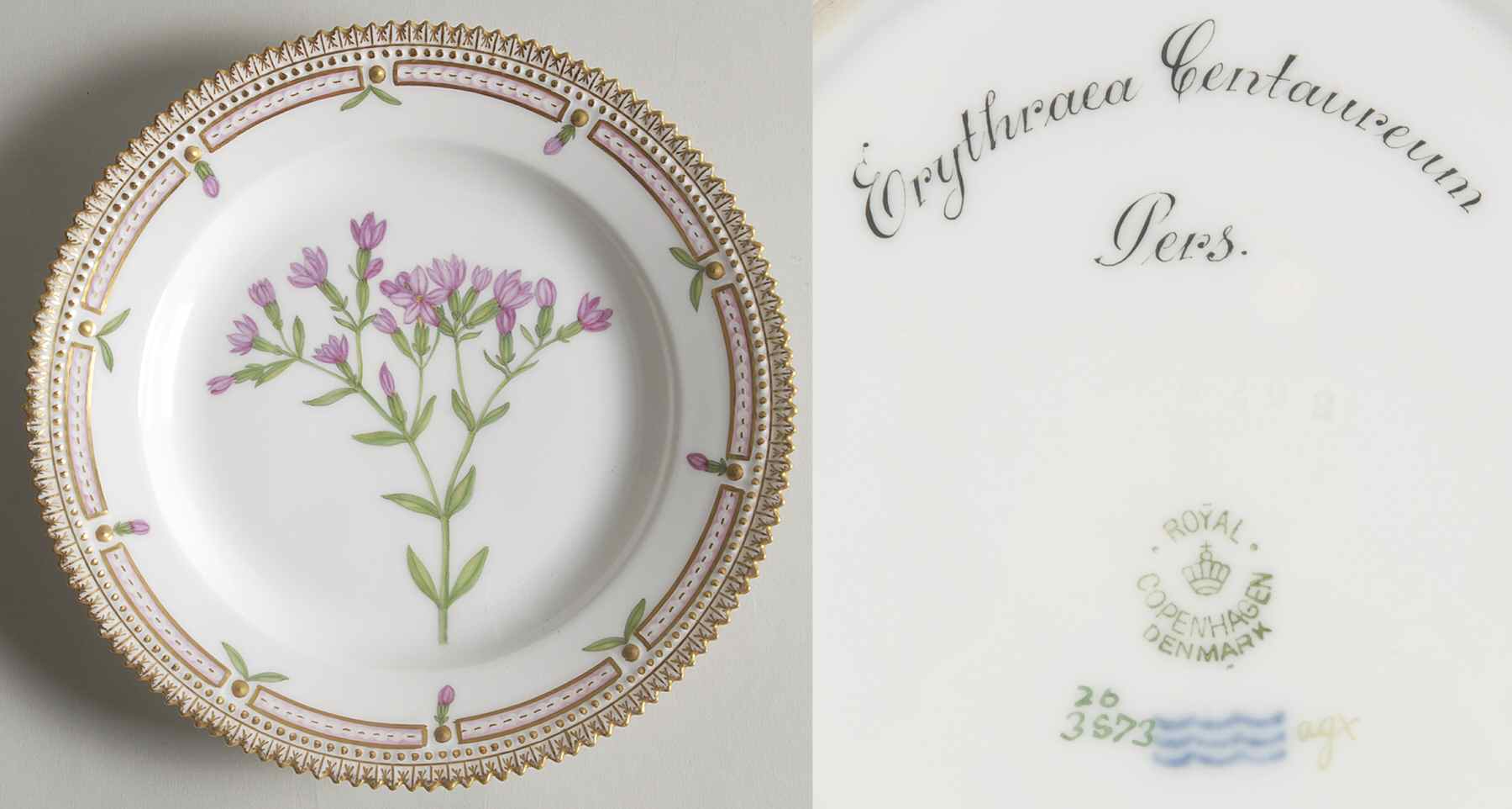 Flora Danica (1790 To 1960) Salad Plate-Erythraea Centaureum Pers by Royal Copenhagen-1