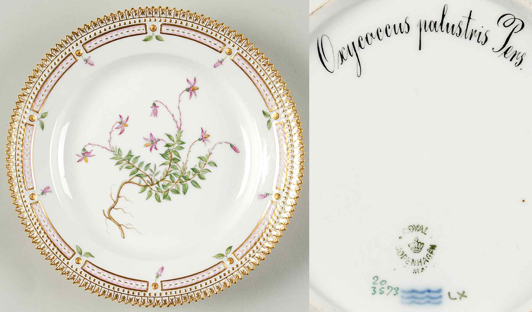 Flora Danica (1790 To 1960) Salad Plate-Oxycoccus palustris Pers by Royal Copenhagen-1
