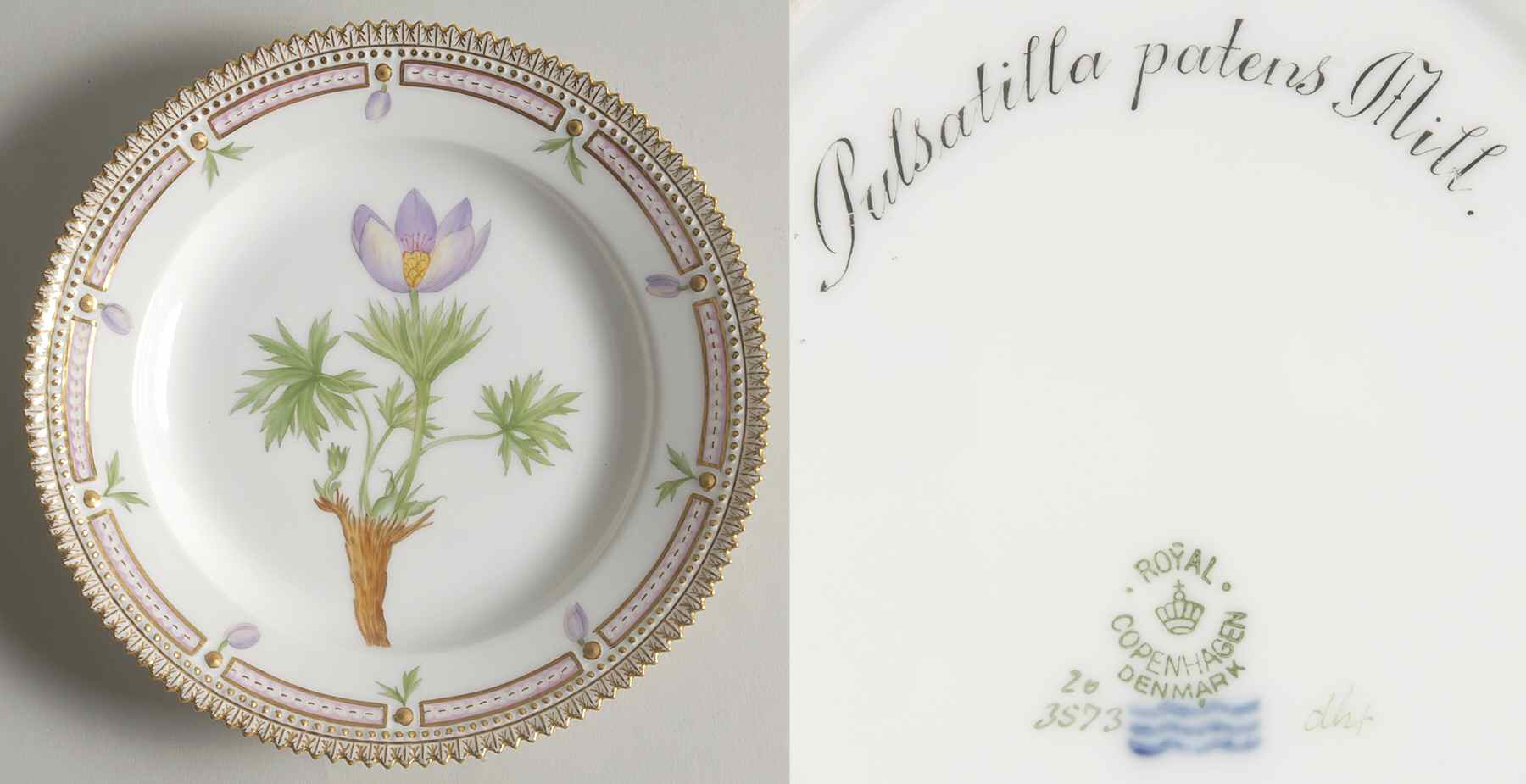 Flora Danica (1790 To 1960) Salad Plate-Pulsatilla patens Mill by Royal Copenhagen-1