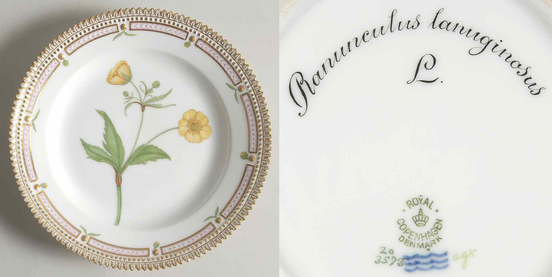 Flora Danica (1790 To 1960) Salad Plate-Ranunculus lanuginosus L by Royal Copenhagen-1