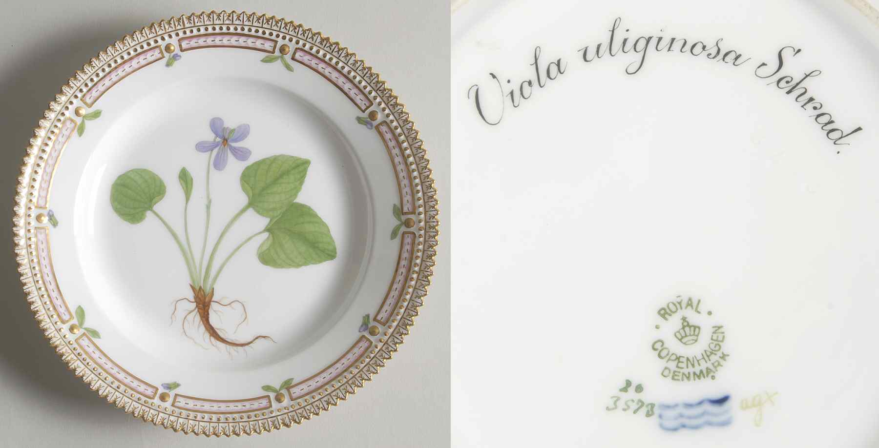 Flora Danica (1790 To 1960) Salad Plate-Viola uliginosa Schrad by Royal Copenhagen-1
