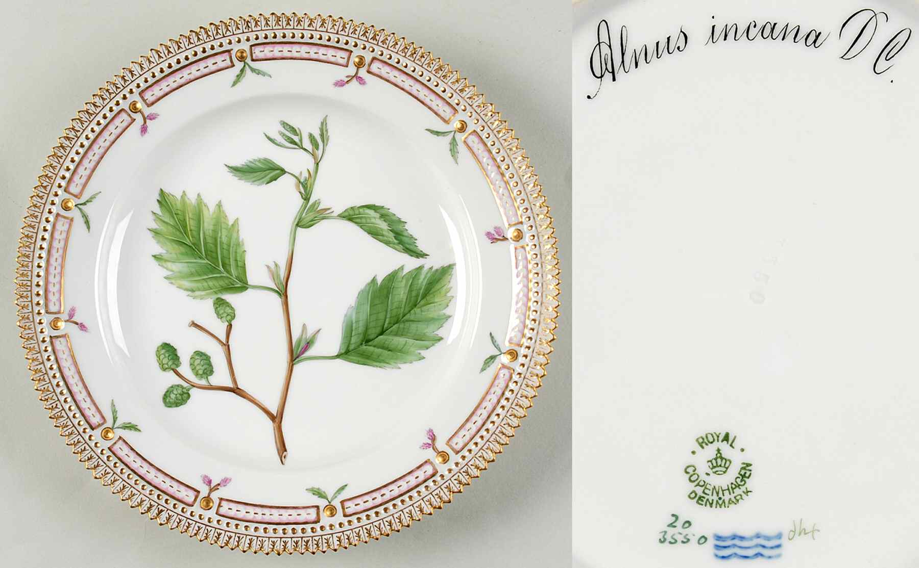Flora Danica (1790 To 1960) Luncheon Plate-Alnus incana DC by Royal Copenhagen-1