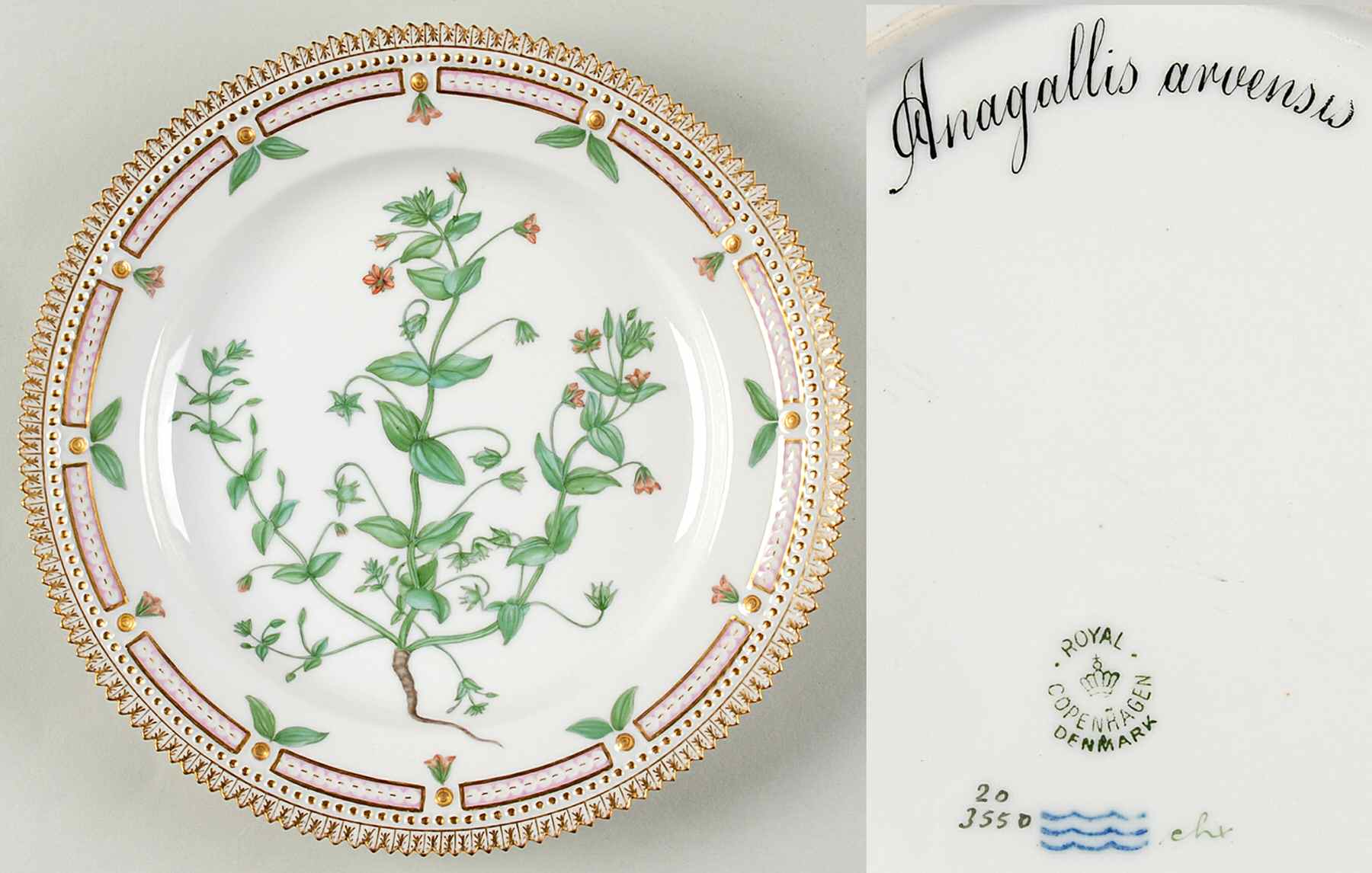 Flora Danica (1790 To 1960) Luncheon Plate-Anagallis arvensis by Royal Copenhagen-1