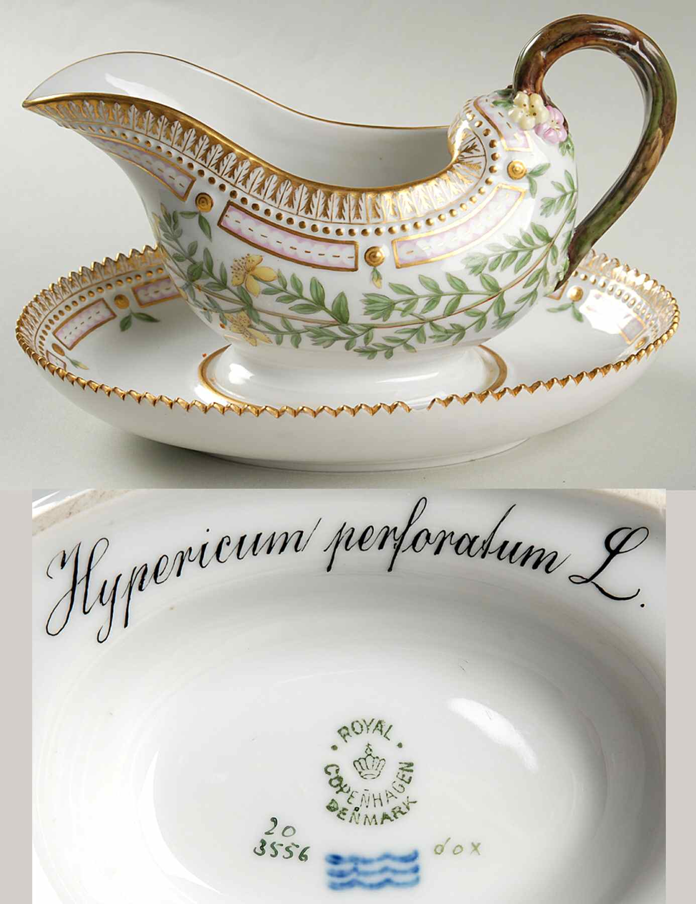Flora Danica (1790 To 1960) Sauce Boat & Fixed Stand-Hypericum perforatum L by Royal Copenhagen-1
