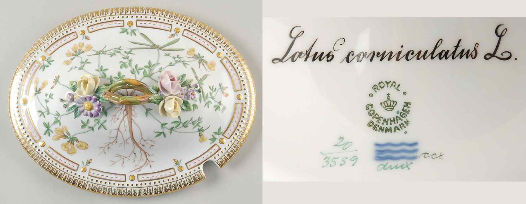 Flora Danica (1790 To 1960) Lid for 4 Qt Oval Tureen Lotus Corniculatus L by Royal Copenhagen-1