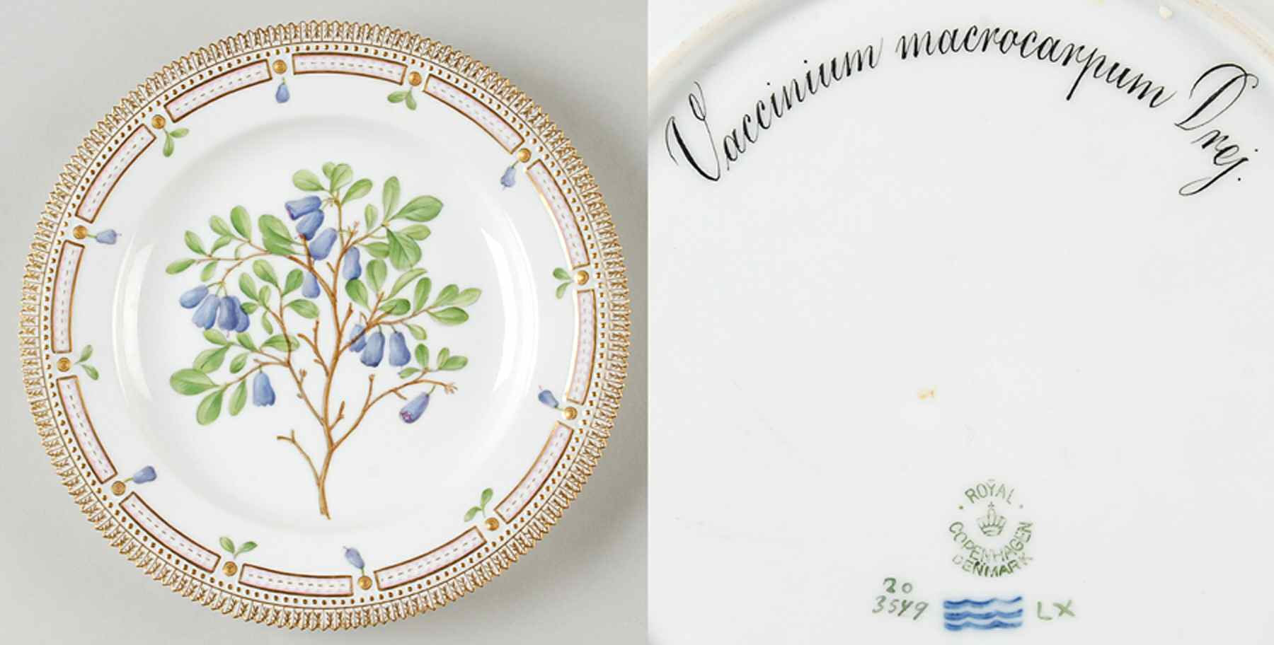 Flora Danica (1790 To 1960) Dinner Plate-Vaccinium macrocarpum Drej by Royal Copenhagen-1