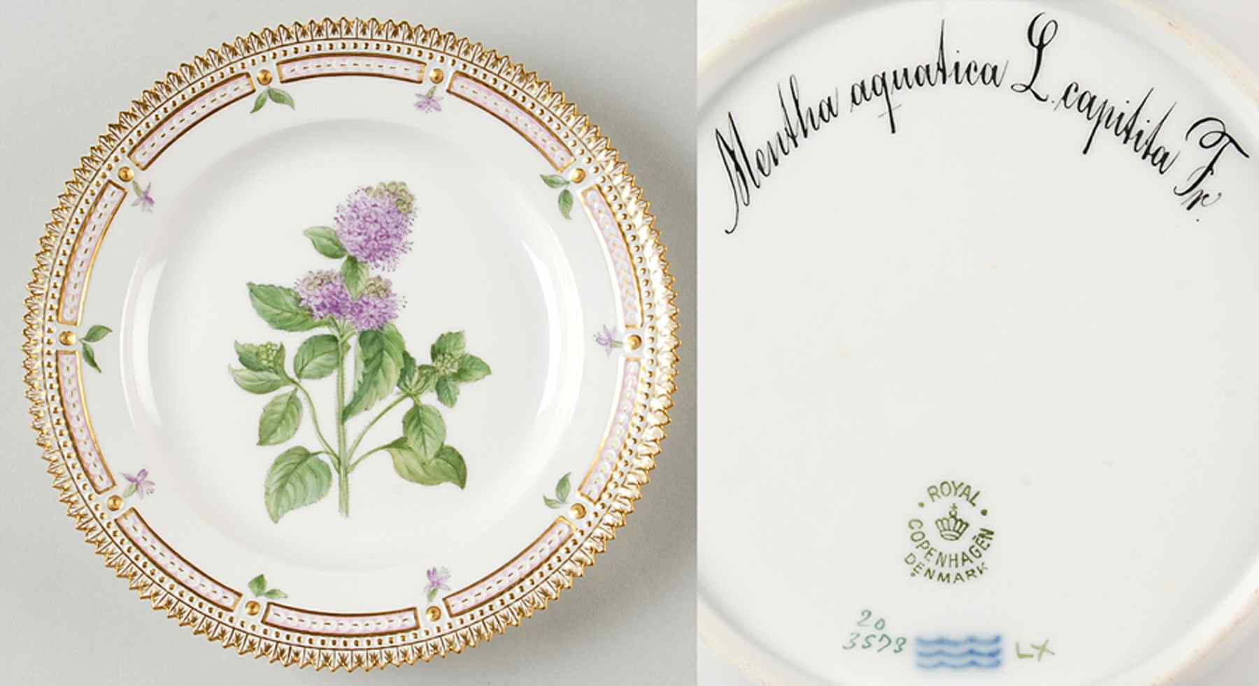 Flora Danica (1790 To 1960) Salad Plate-Mentha aquatica L capitita Fr by Royal Copenhagen-1