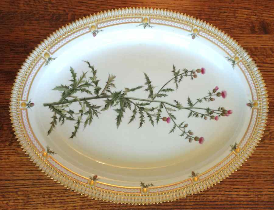 Flora Danica (1790 To 1960) 17" Oval Serving Platter-Cirsium arvense Scop by Royal Copenhagen-1
