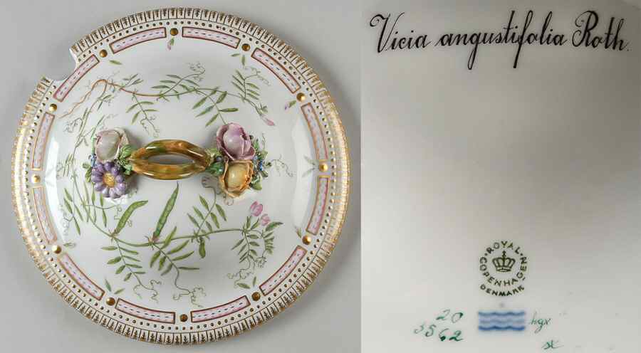 Flora Danica (1790 To 1960) Lid for 3 Qt Tureen-Vicia angustifolia Roth. by Royal Copenhagen-1