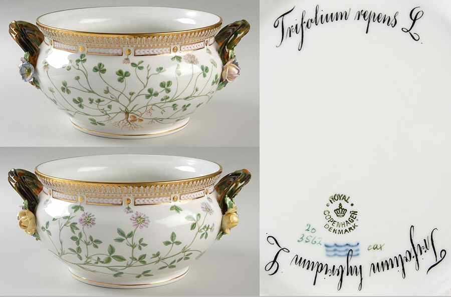Flora Danica (1790 To 1960) 3 Qt Tureen No Lid-Trifolium hybr,Trifolium repens by Royal Copenhagen-1