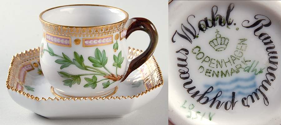 Flora Danica (1790 To 1960) Round Custard Cup & Saucer-Ranunculus pyginau by Royal Copenhagen-1