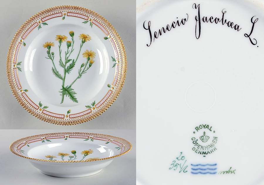 Flora Danica (1790 To 1960) Rim Soup Bowl-Senecio Jacobaea L by Royal Copenhagen-1