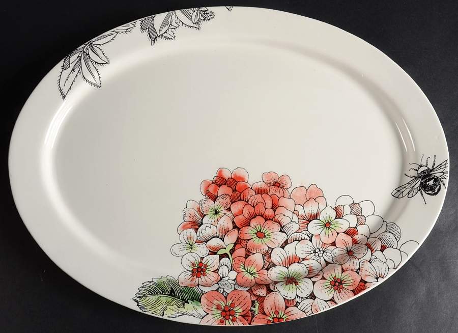 Edie Rose Hydrangea Collection 15" Oval Serving Platter by Rachel Bilson-1