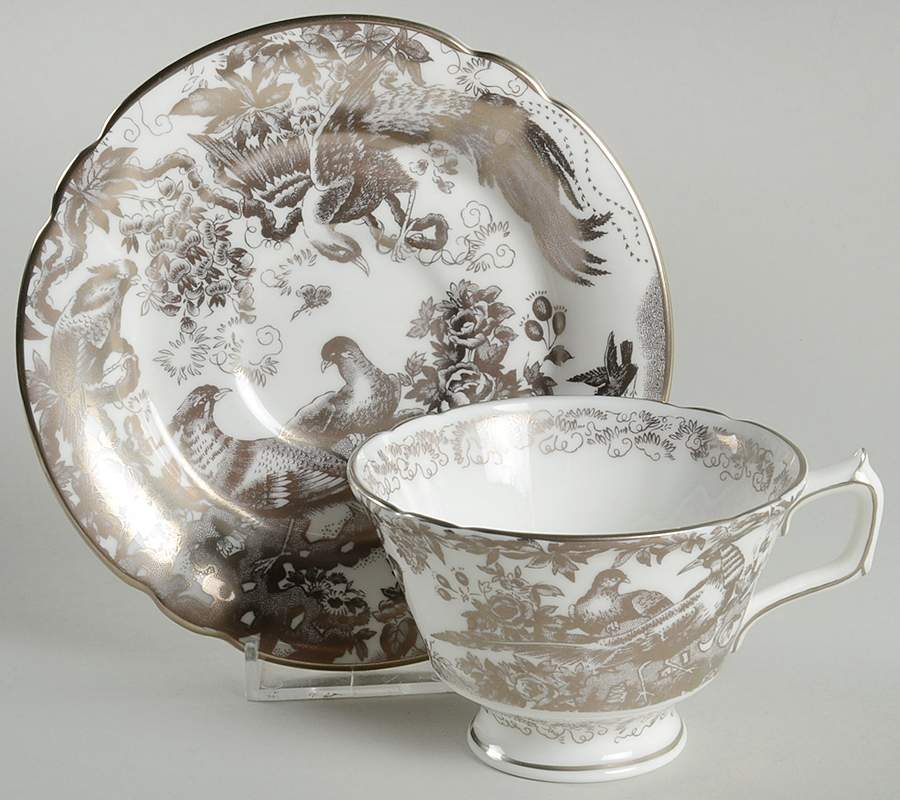 Platinum Aves Footed Cup & Saucer Set by Royal Crown Derby-1