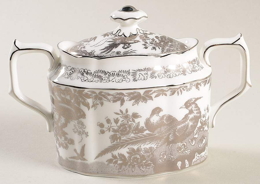 Platinum Aves Sugar Bowl & Lid by Royal Crown Derby-1