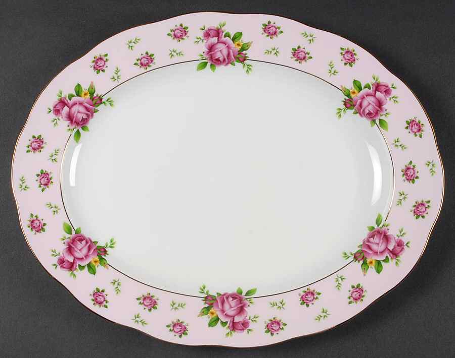 New Country Roses Pink 13" Oval Serving Platter by Royal Albert-1