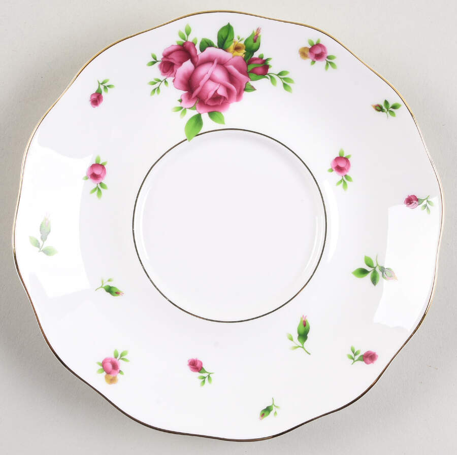 New Country Roses White Saucer for Individual Teapot & Lid w/Cup & Saucer by Royal Albert-1