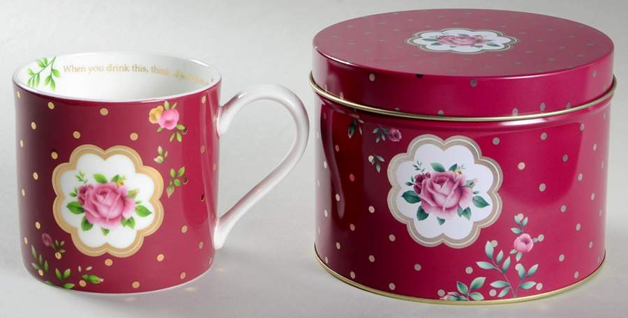 New Country Roses White Sentiment Mug & Tin w/Lid Set by Royal Albert-1