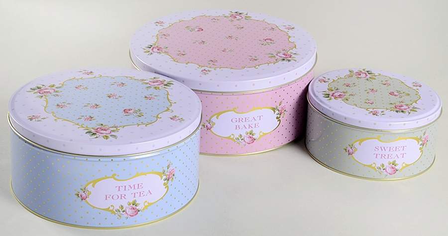 New Country Roses White Round Storage Tin & Lid (Set of 3) by Royal Albert-1