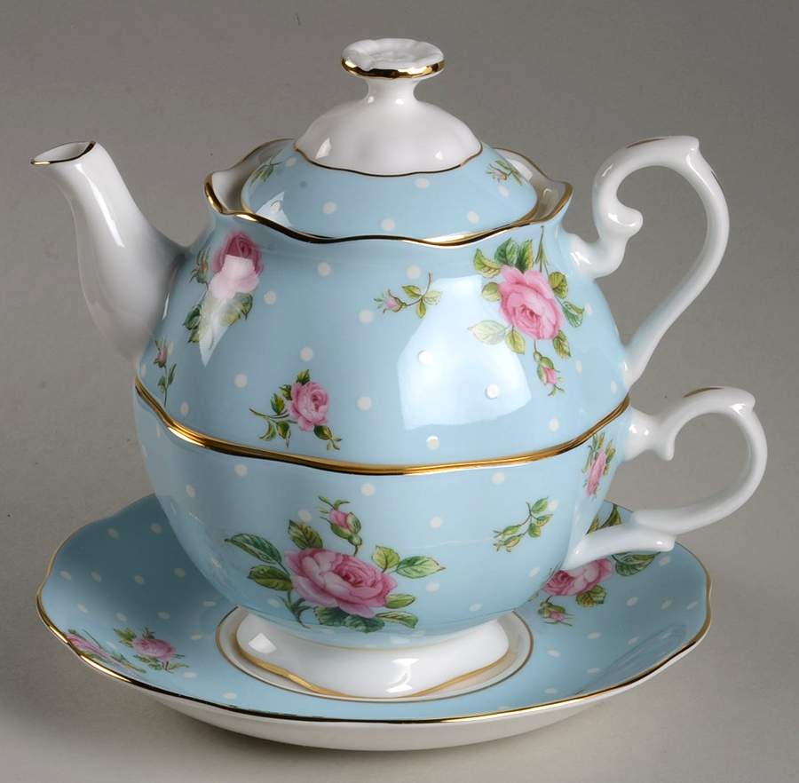 Polka Rose Tea for 1 (Stacking Teapot w/Cup & Saucer) by Royal Albert-1