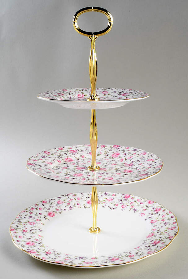 Rose Confetti 13 7/8"-14 1/4" 3-Tiered Serving Tray(DP,SP,BB) HC by Royal Albert-1