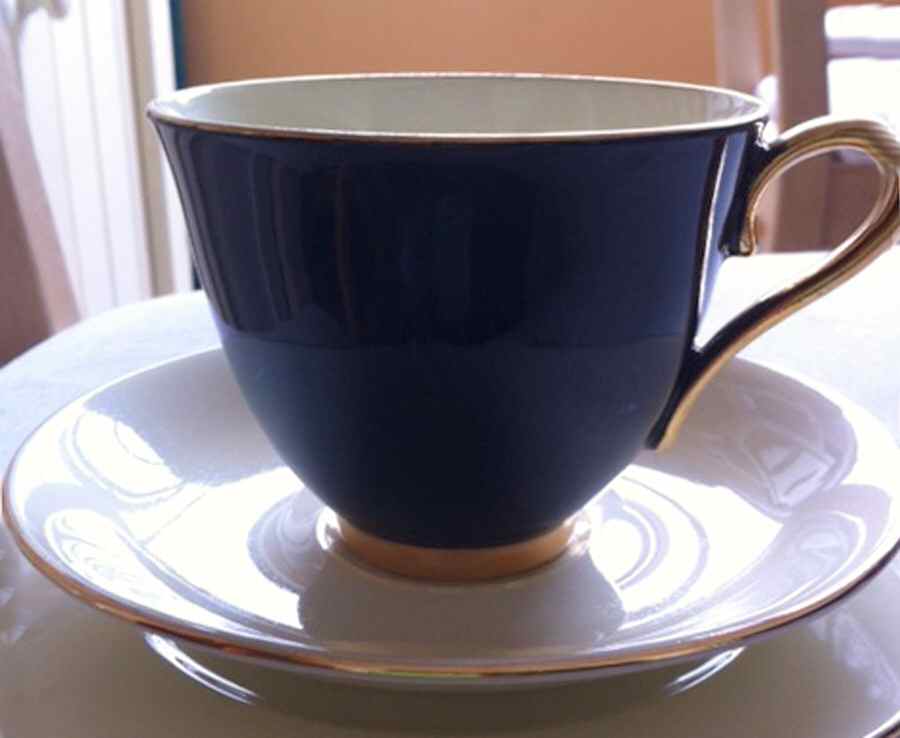 R313 Cobalt Blue Footed Cup & Saucer Set by Roslyn (England)-1