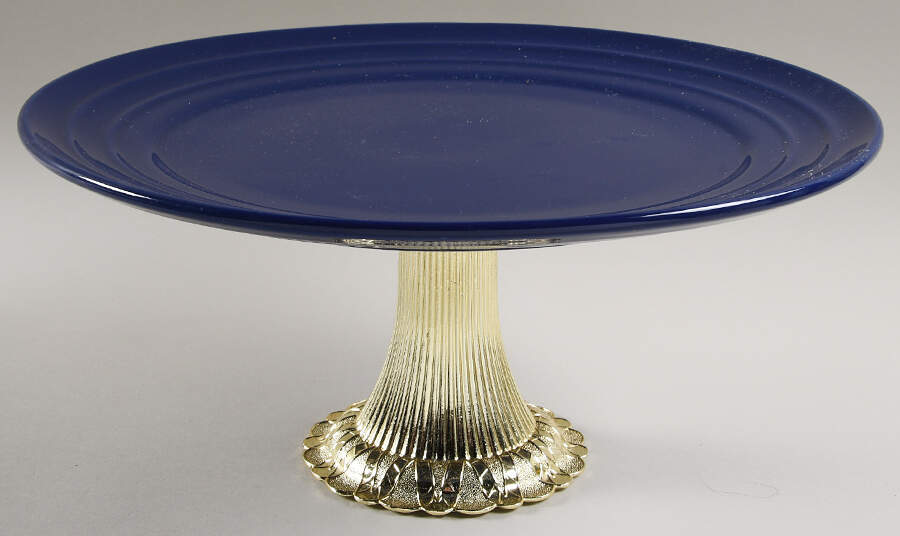Double Ridge Blue Raspberry Cake Stand with 4"-5" Metal Pedestal  Hc by Rachael Ray-1