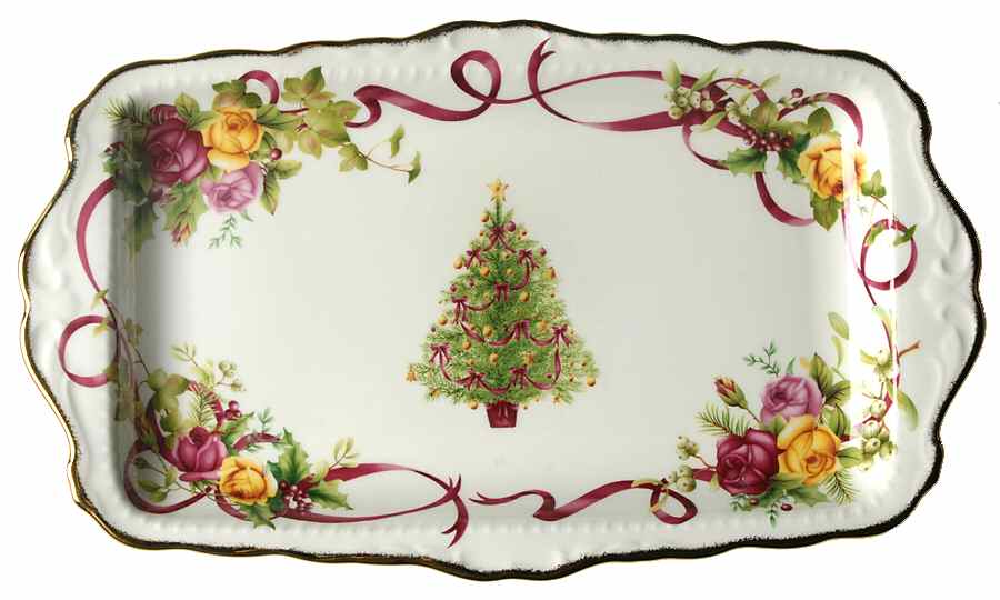 Old Country Roses (Christmas Tree) Large Sandwich Tray by Royal Albert-1