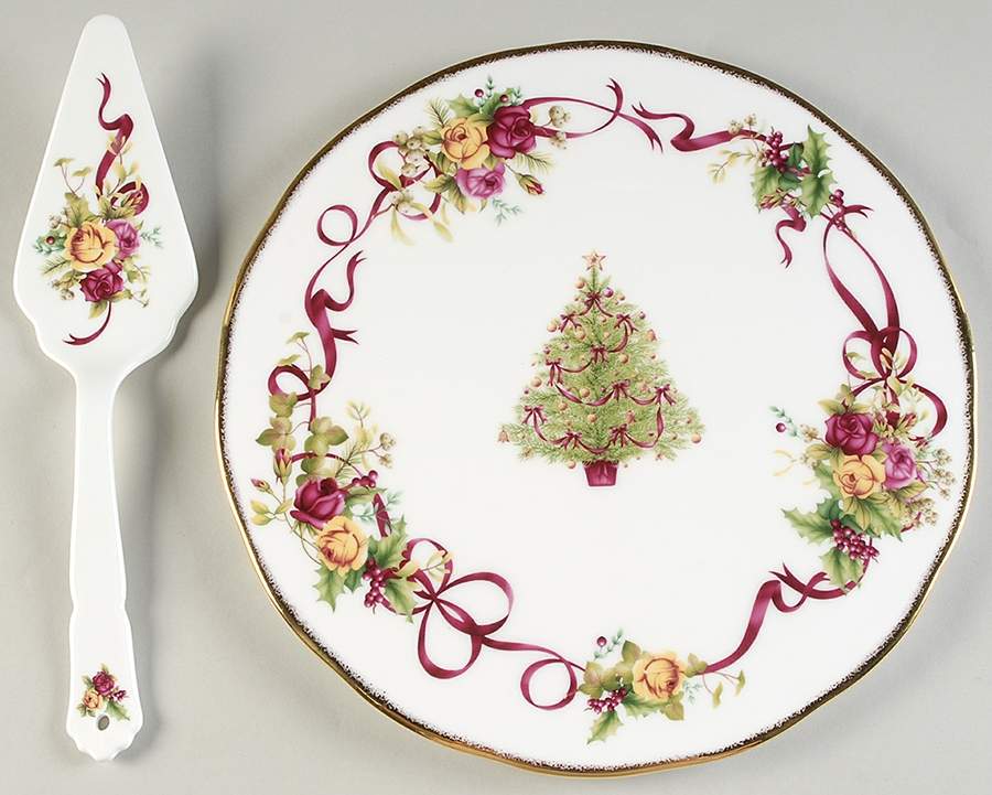Old Country Roses (Christmas Tree) Cake Plate and Server (Boxed Set) by Royal Albert-1
