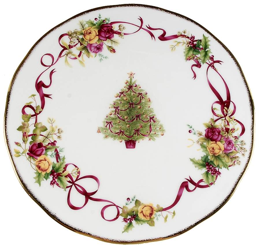 Old Country Roses (Christmas Tree) Cake Plate by Royal Albert-1
