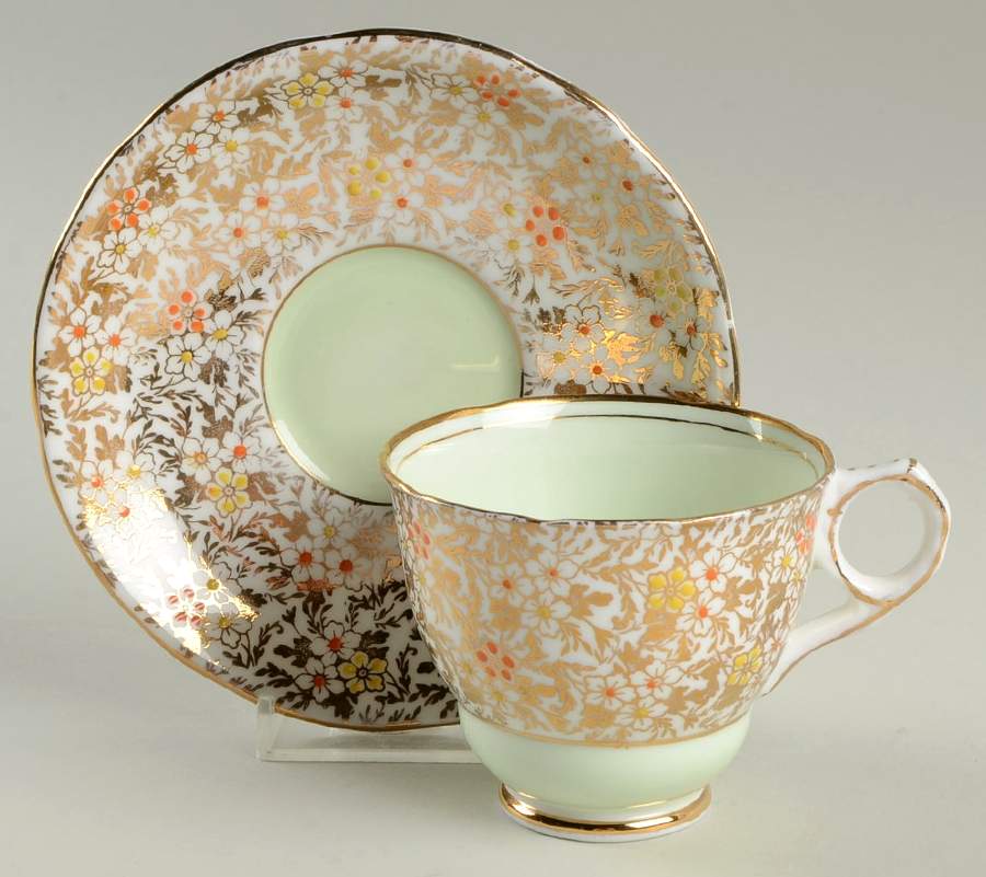 8201 Green Footed Cup & Saucer Set by Royal Stafford-1