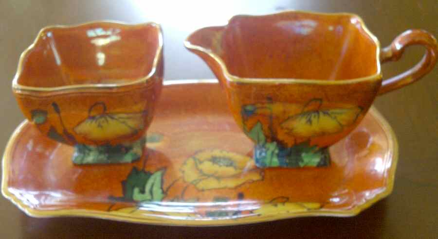 RWI122 Creamer & Open Sugar with Tray by Royal Winton-1