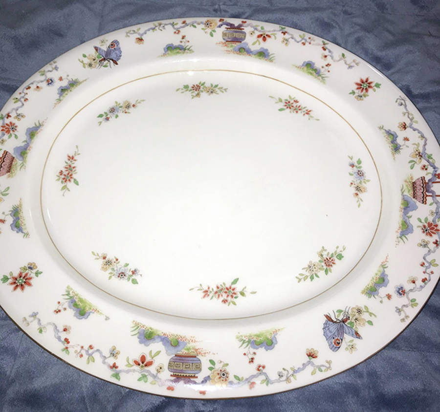 Pekin (White Background, Gold Trim) 14" Oval Serving Platter by Royal Worcester-1