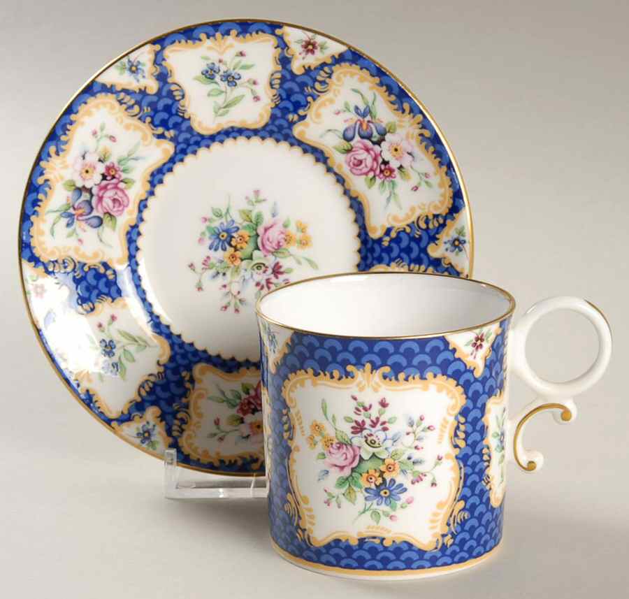 Scale  Blue Flat Demitasse Cup & Saucer Set by Royal Worcester-1