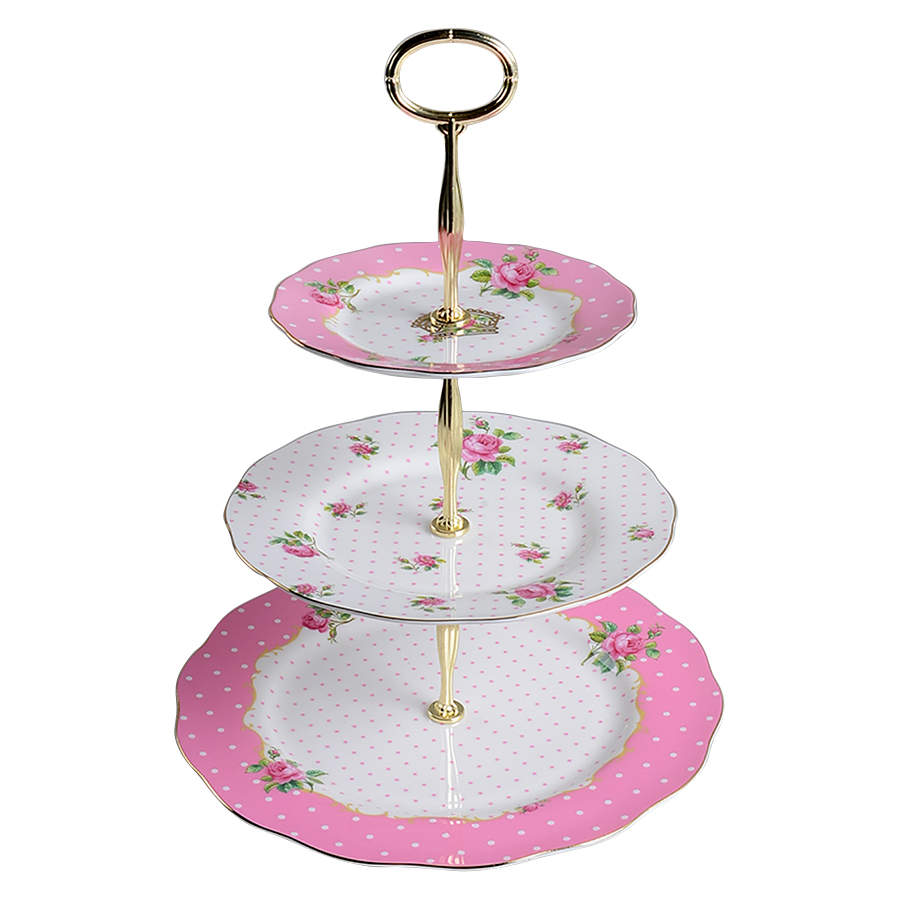 Cheeky Pink 3-Tiered Serving Tray (DP, SP, BB) by Royal Albert-1