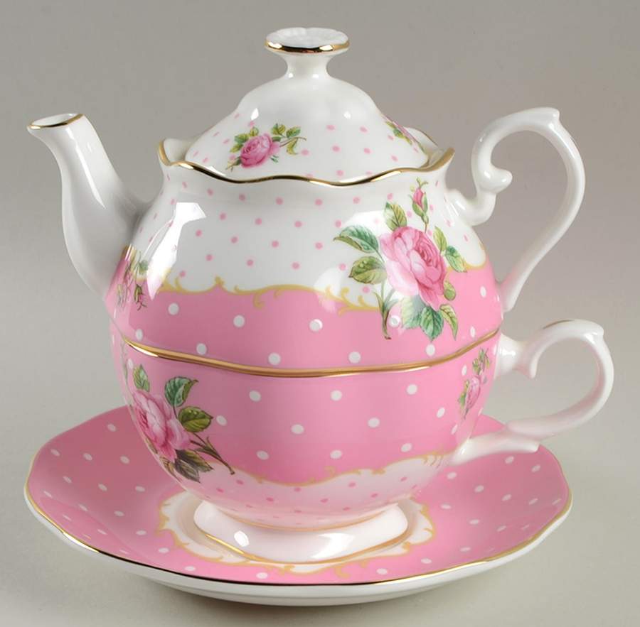 Cheeky Pink Individual Teapot & Lid with Cup & Saucer by Royal Albert-1