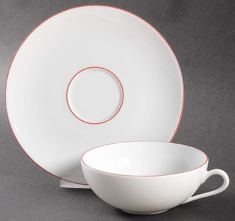 Monceau Rouge (Red) Flat Cup & Saucer Set by Raynaud-1