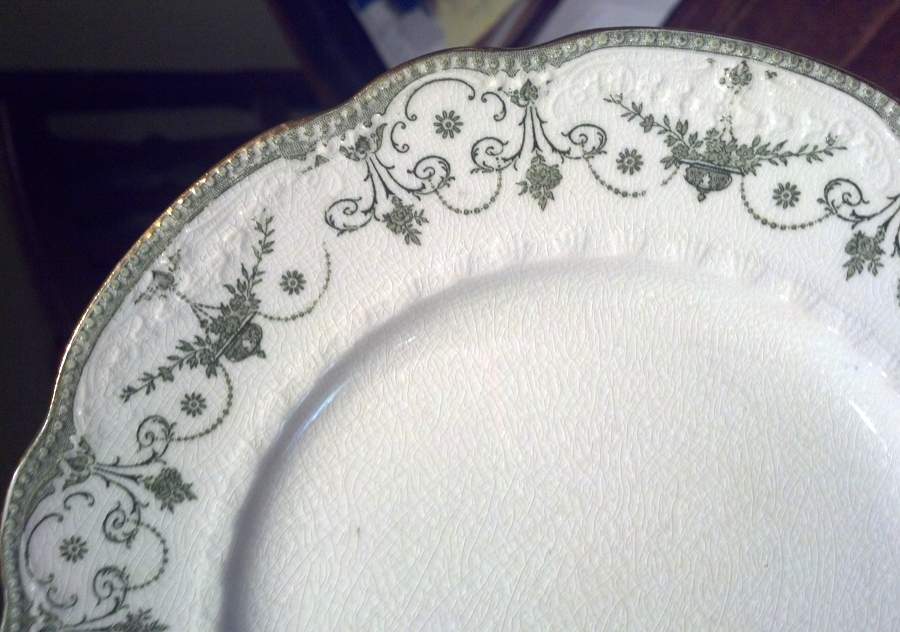 Josephine (Green, Scalloped, Gold Trim) Dinner Plate by Royal Doulton-1