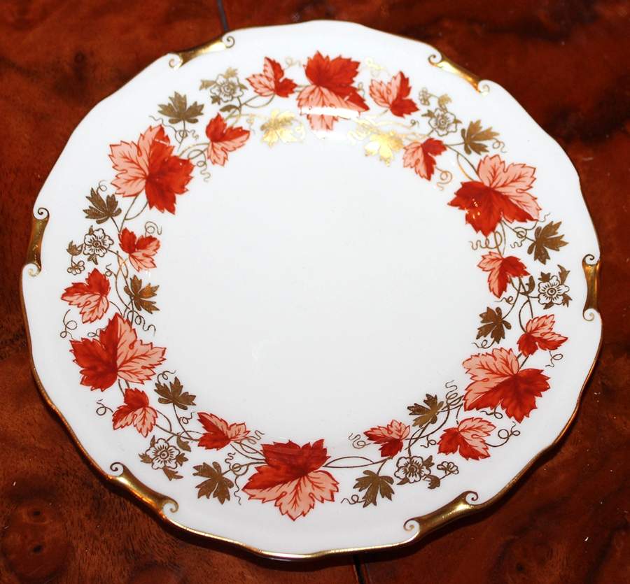 Maple Leaf Red Gold Bread & Butter Plate by Royal Crown Derby-1