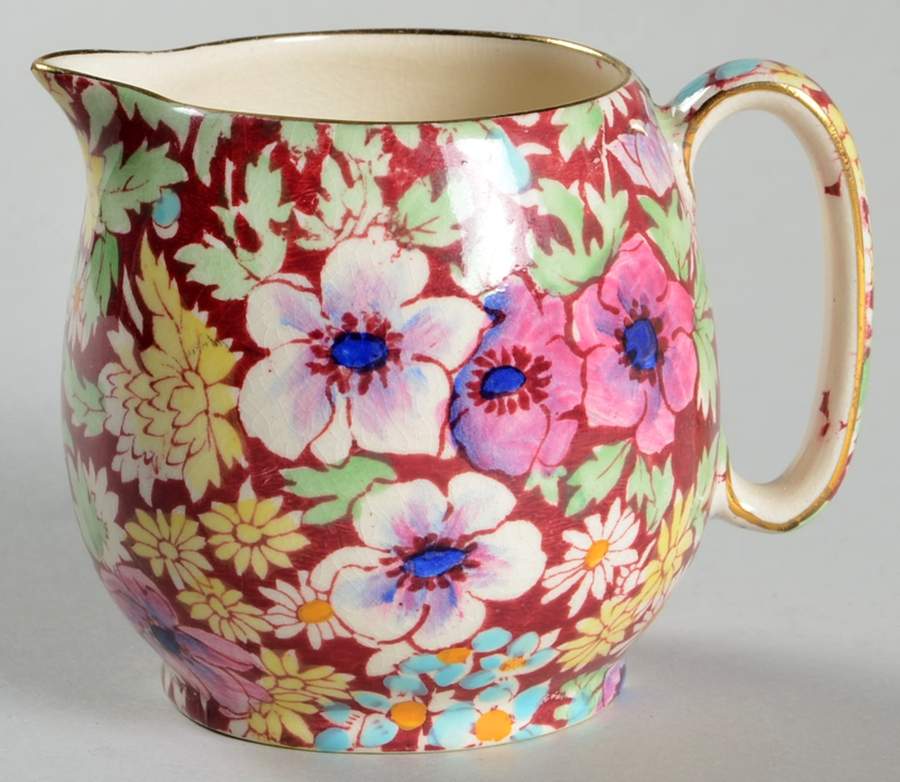 Anemone Burgundy Albans Shape Open Sugar Bowl by Royal Winton-1