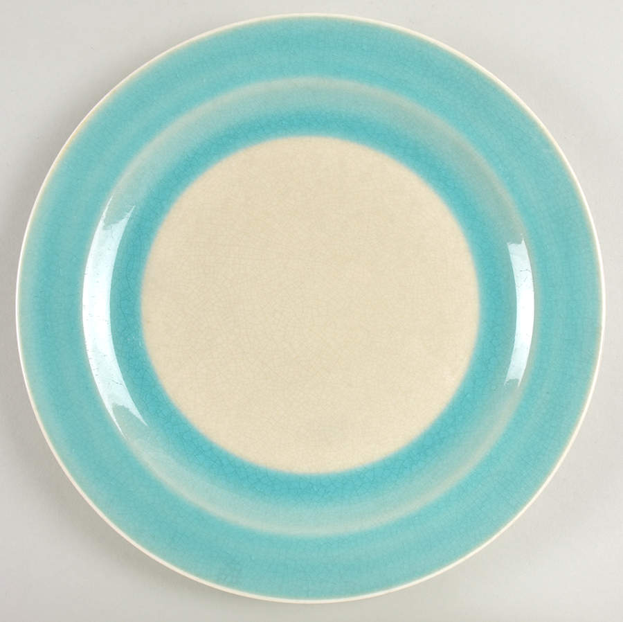 Crackle Glass (Aqua Rim, White Center) Dinner Plate by Roscher & Co-1