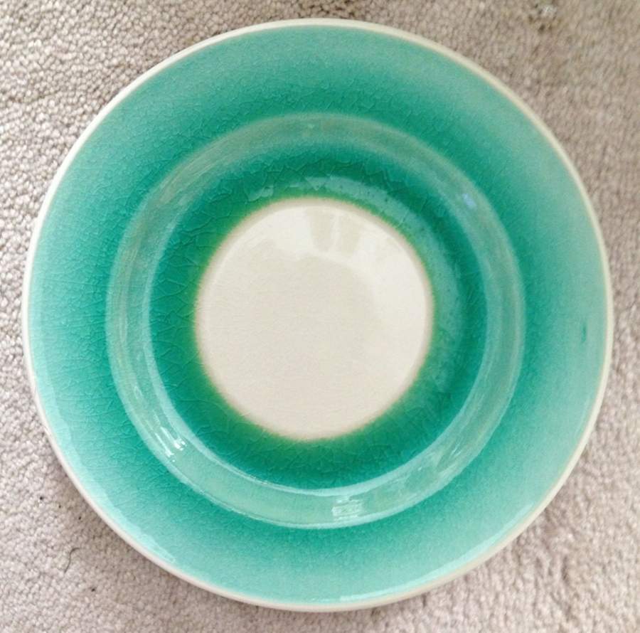 Crackle Glass (Aqua Rim, White Center) Salad Plate by Roscher & Co-1