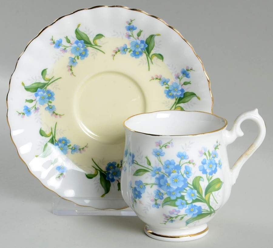 Forget Me Not (Yellow Center) Footed Demitasse Cup & Saucer Set by Royal Albert-1