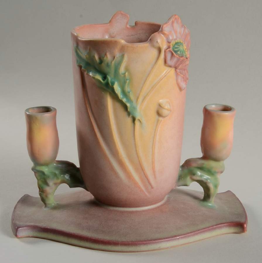 Poppy Pink Planter & Double Candleholder by Roseville-1