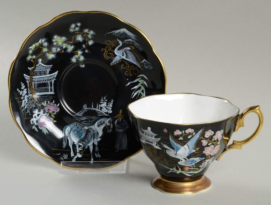 Oriental Black Footed Cup & Saucer Set by Royal Albert-1