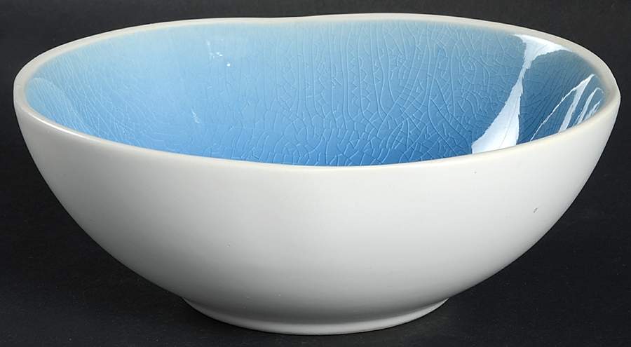 Crackle Glass Cornflower Blue Soup/Cereal Bowl by Roscher & Co-1