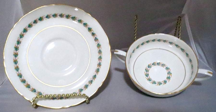 Lareath Aqua Footed Cream Soup Bowl & Saucer Set by Royal Worcester-1