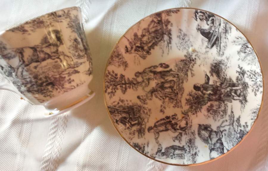 Village Life Black Footed Cup & Saucer Set by Royale Garden-1