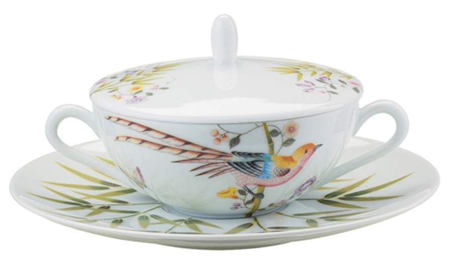 Paradis White Cream Soup Bowl & Saucer Set with Lid by Raynaud-1