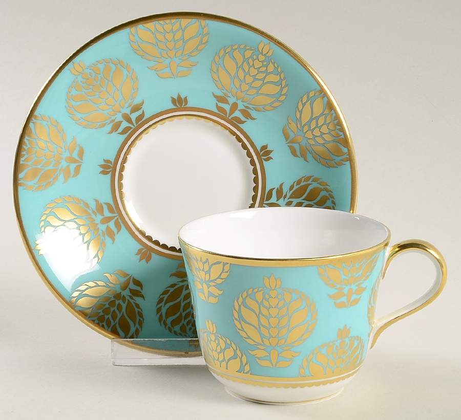 Bristol Belle Turquoise Flat Cup & Saucer Set by Royal Crown Derby-1